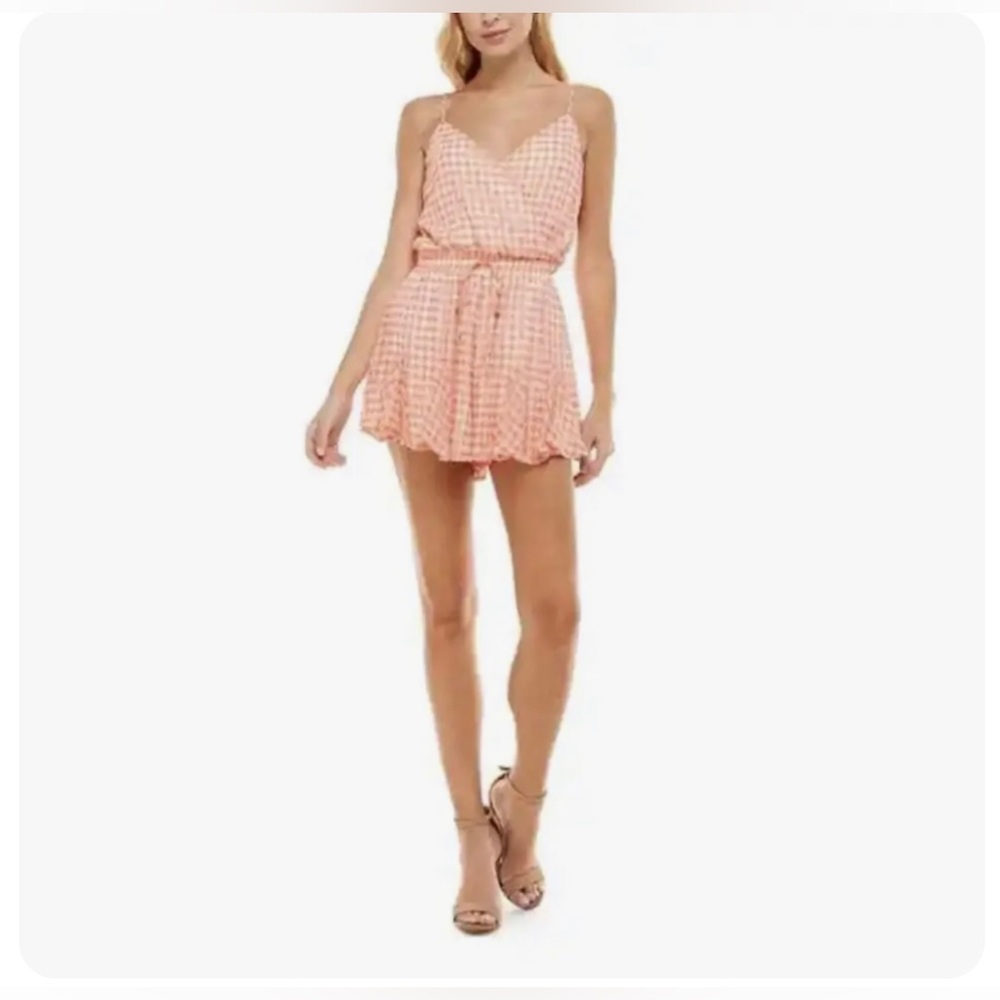 Row A Surplice Romper in Pink White Gingham Check Sz MEDIUM NWT NORDSTROM